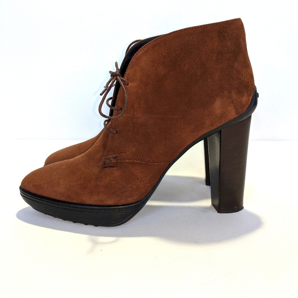 Tod's Rich Brown suede lace-up high-heeled booties - Picture 1 of 7